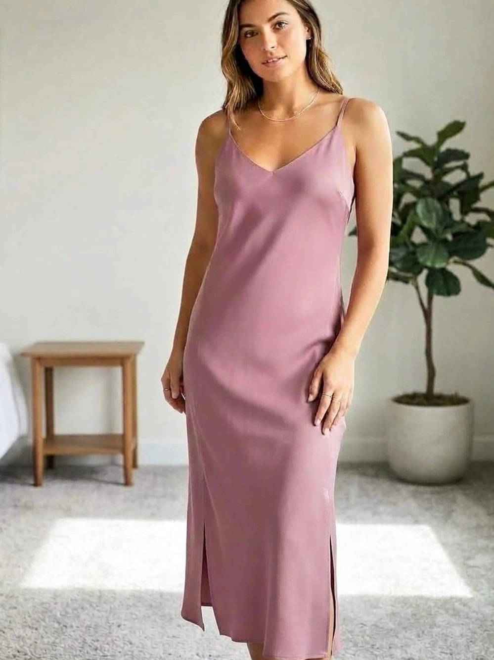 Kenzie Midi Slip Dress in Pink Size Medium NWT